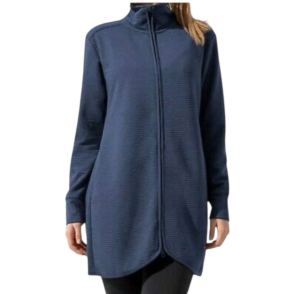New MPG Mondetta Performance Gear Long Full Zip Ribbed Jacket Blue Women Size S - Picture 3 of 8